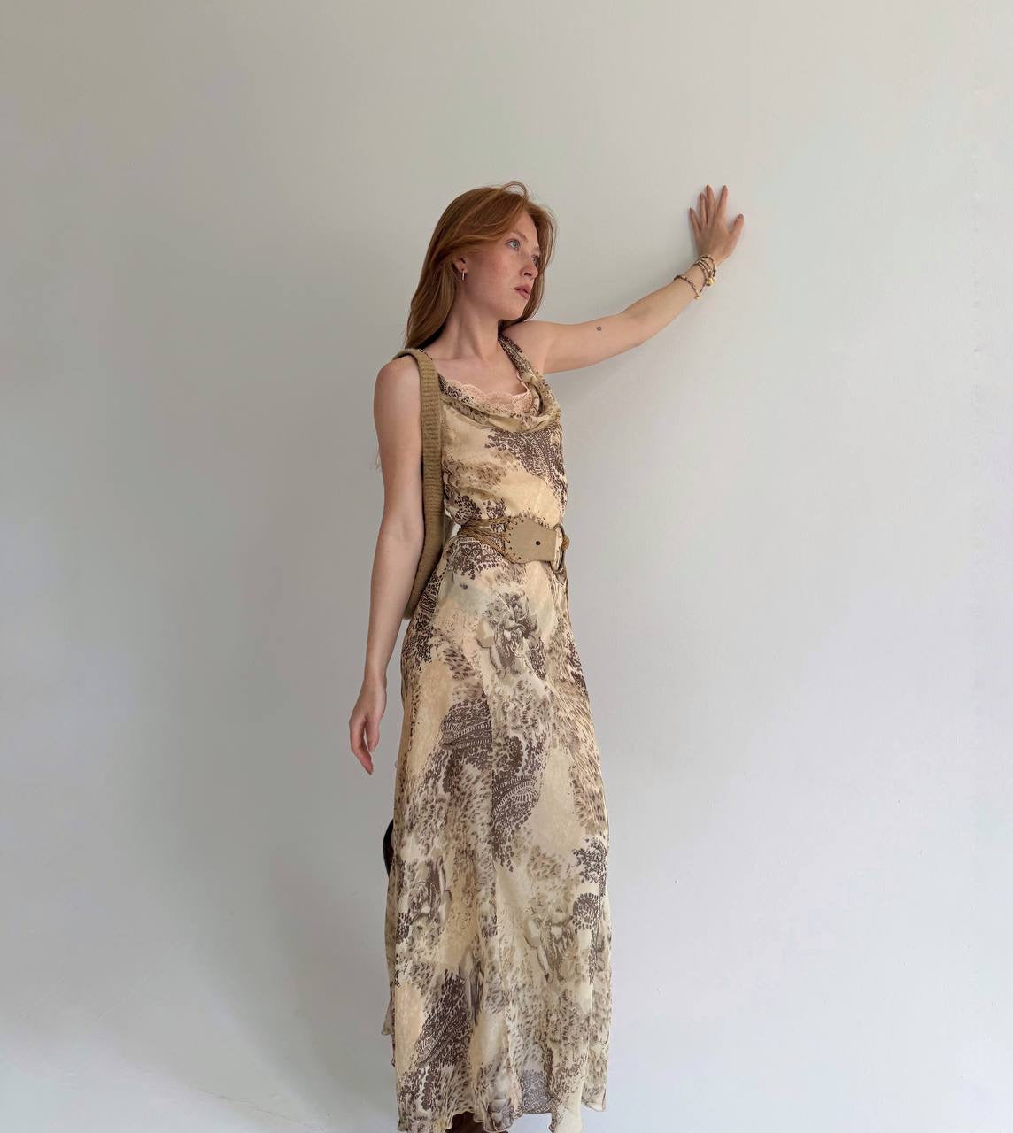 Vintage viscose printed long dress