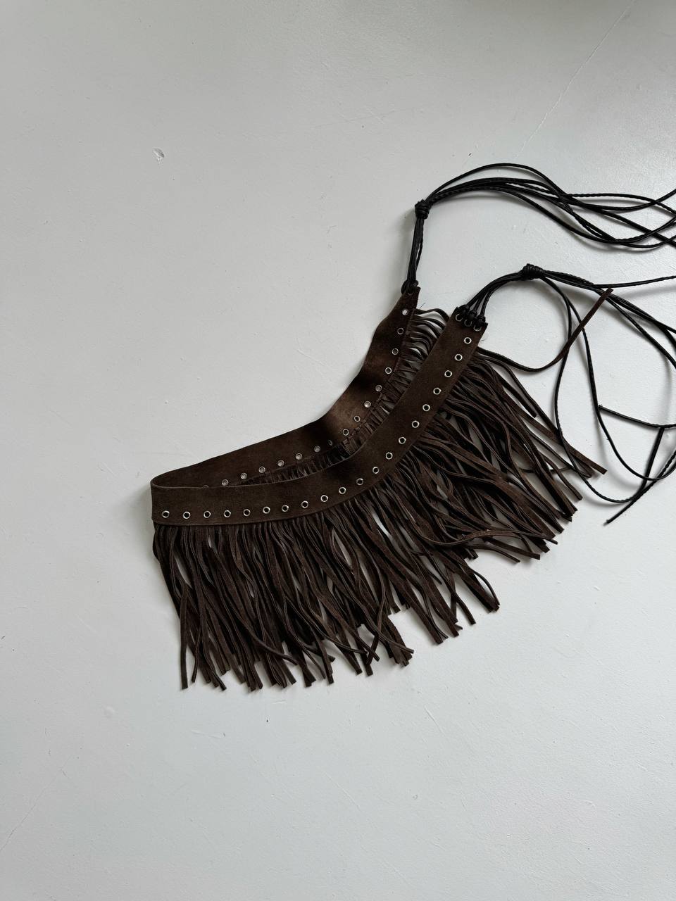 Vintage genuine leather tassel boho belt