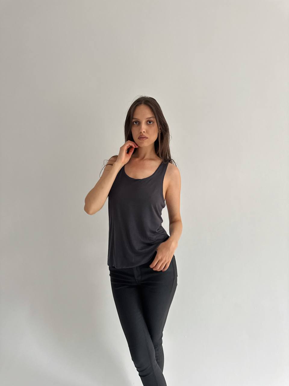 Max Mara grey top with beads and buttons