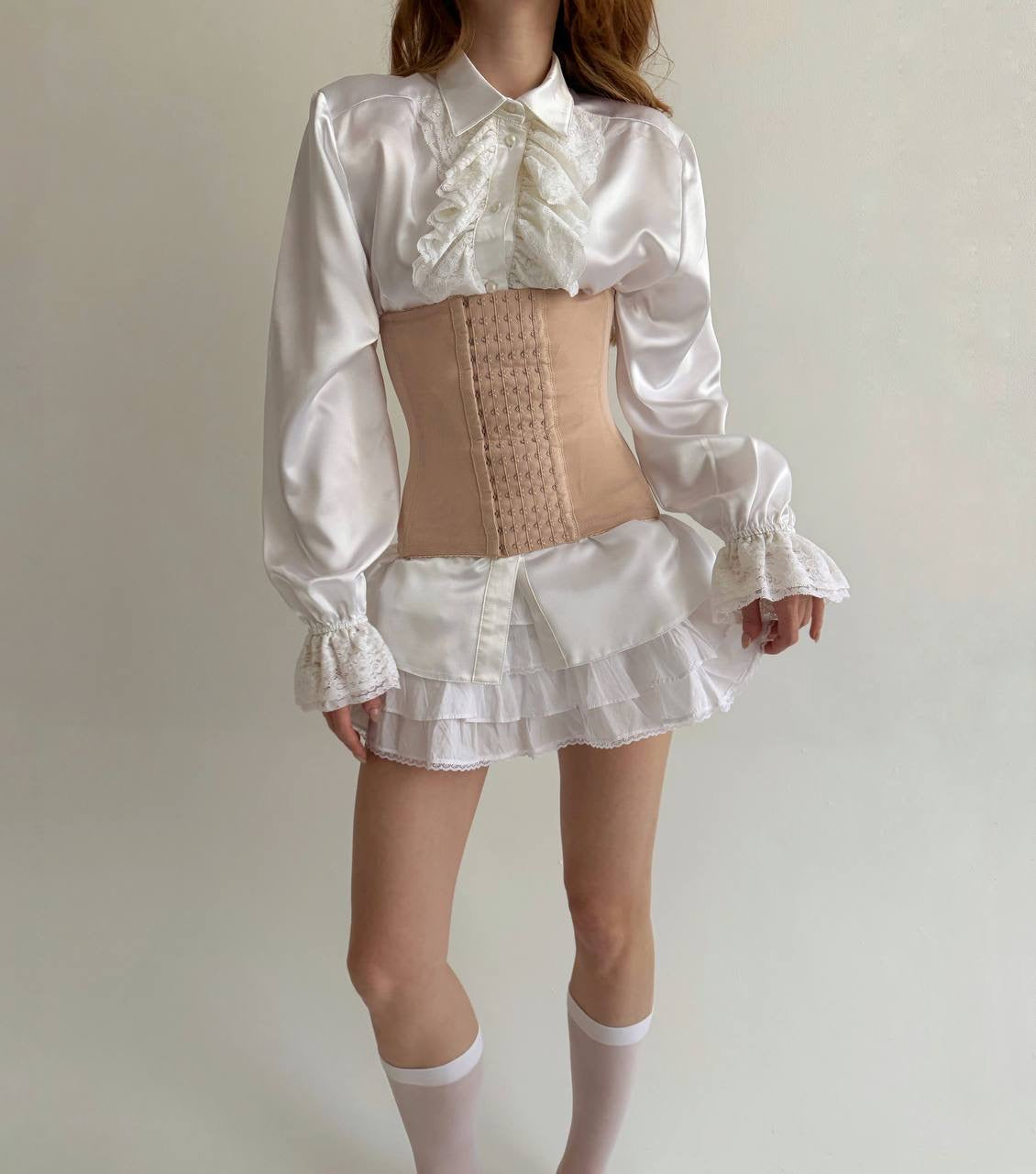 Vintage satin white shirt with lace