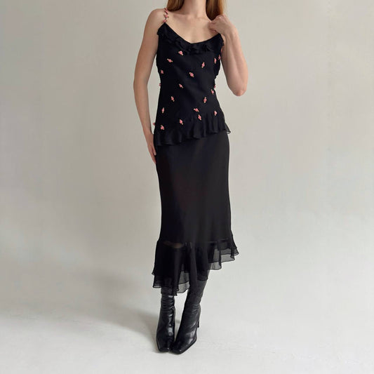Vintage asymmetrical ruffled black skirt
