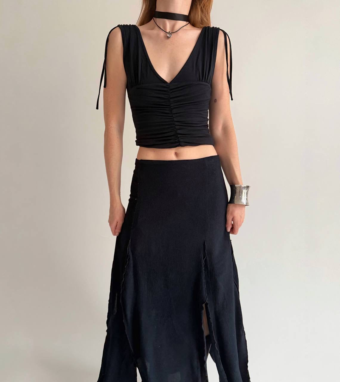 Vintage viscose asymmetrical maxi skirt