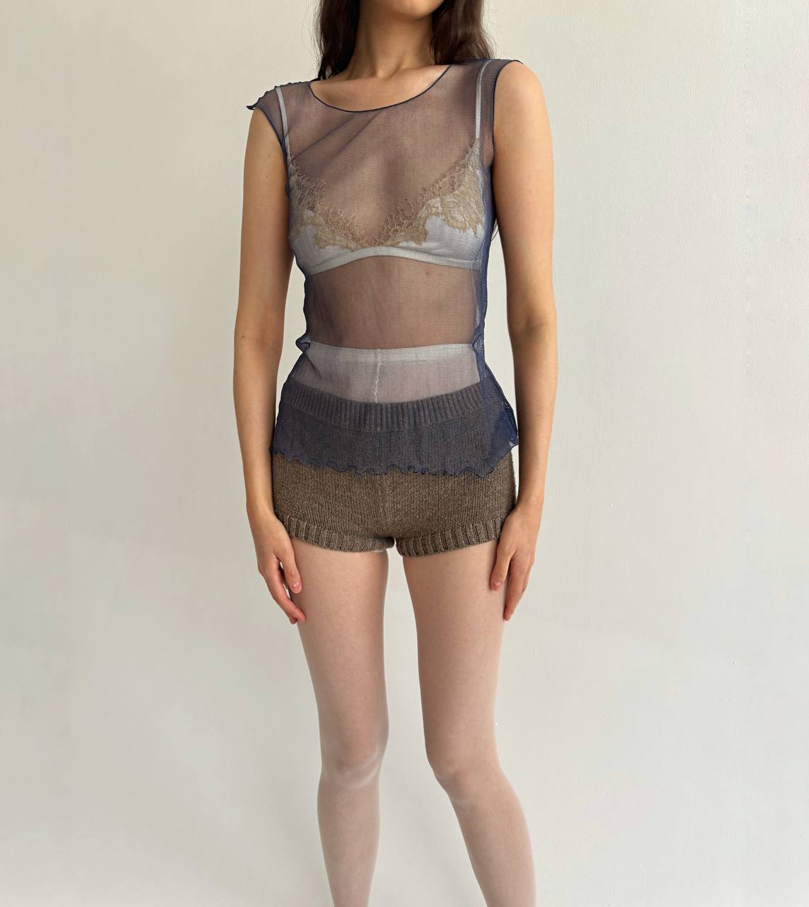 Alberta Ferretti mesh navy blouse
