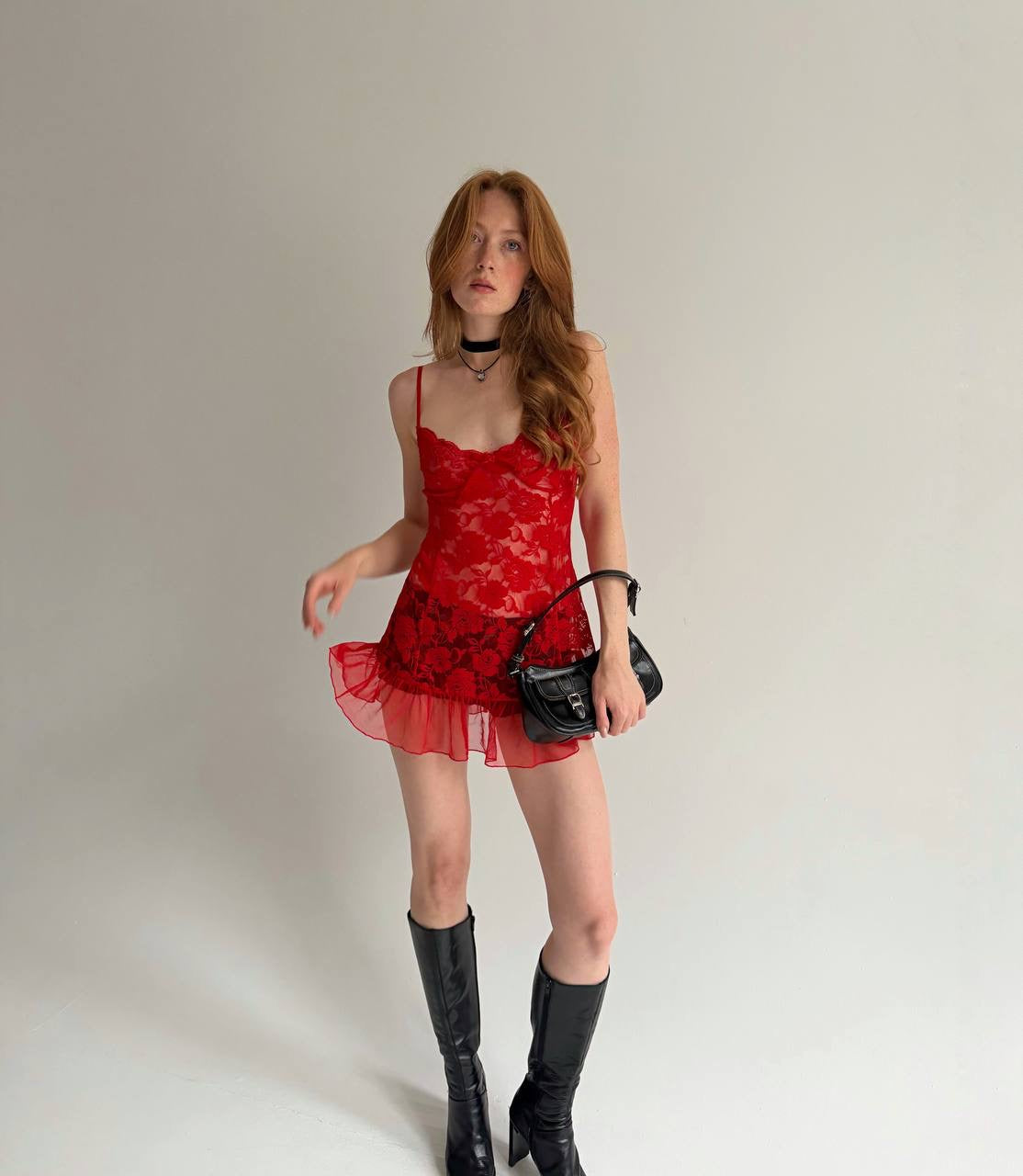 Vintage 80% cotton red lace mini dress