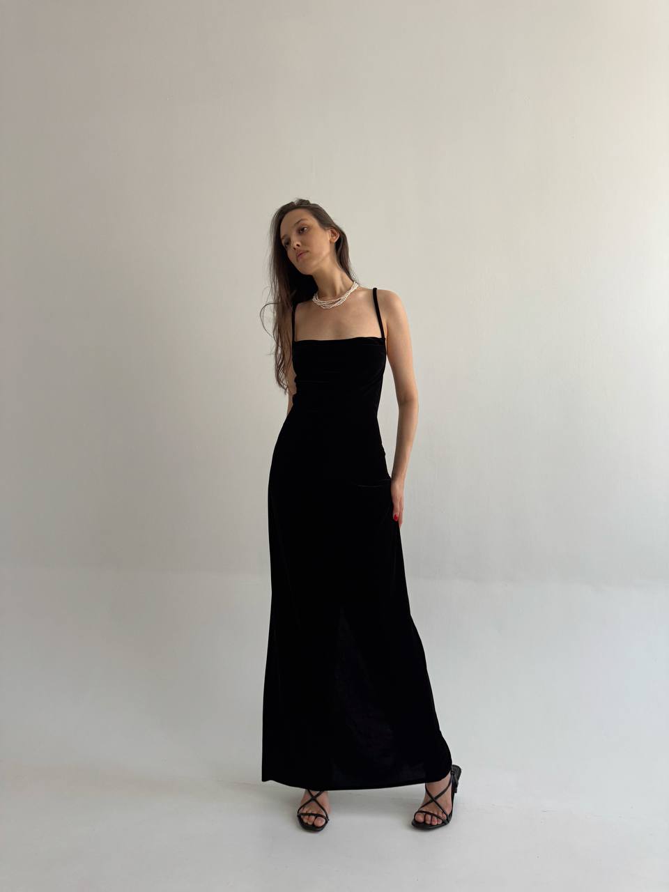 Vintage black velvet maxi dress
