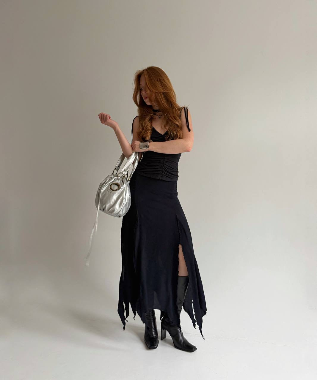 Vintage viscose asymmetrical maxi skirt