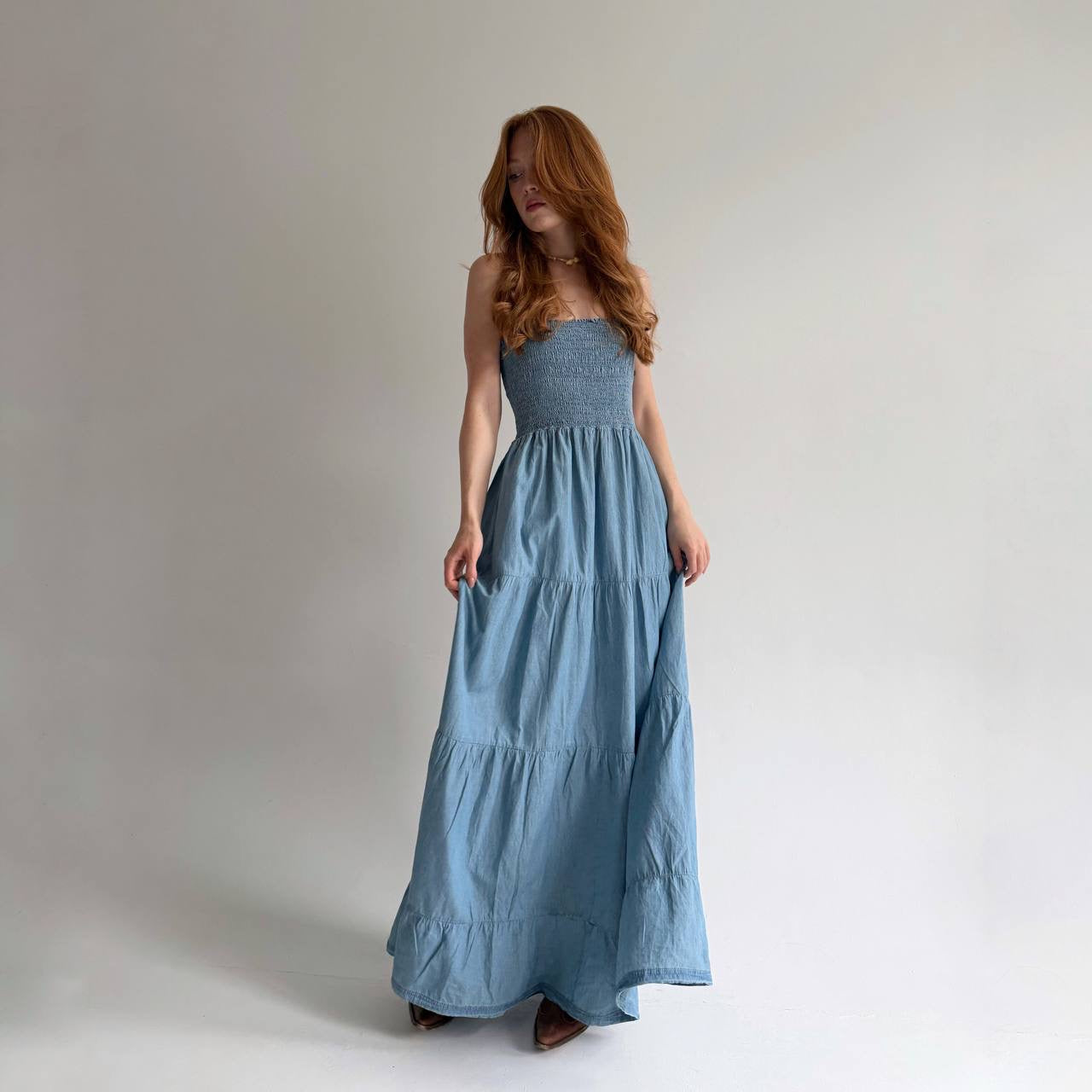 Y2k cotton long ruched sundress