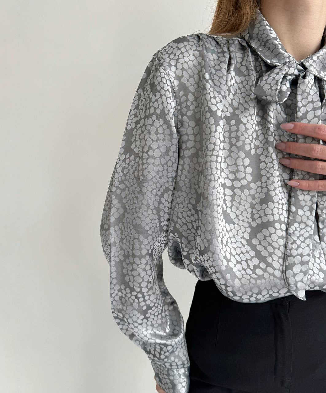 Vintage satin blouse with chest bow