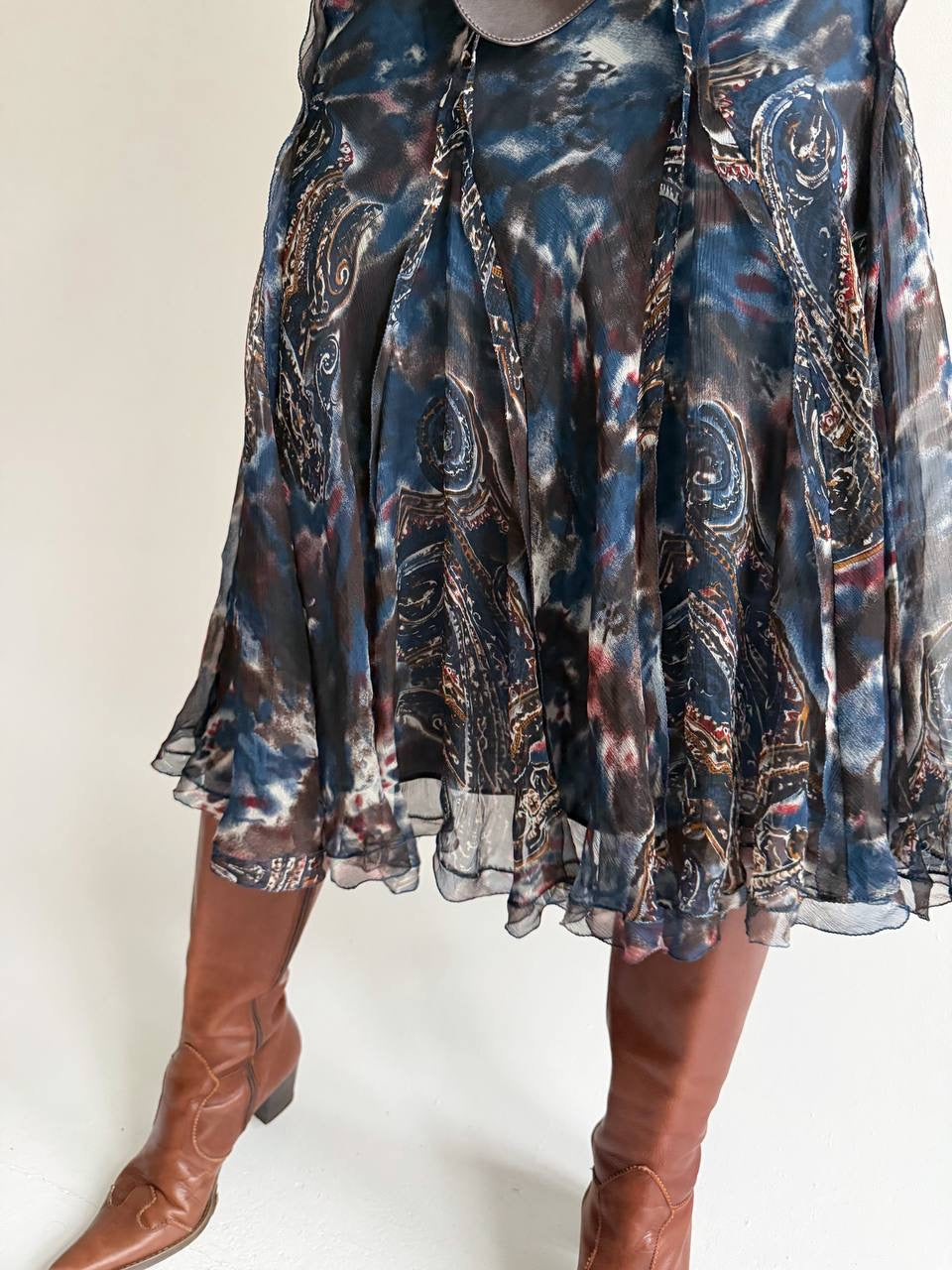 Vintage 100% pure silk midi flowy skirt