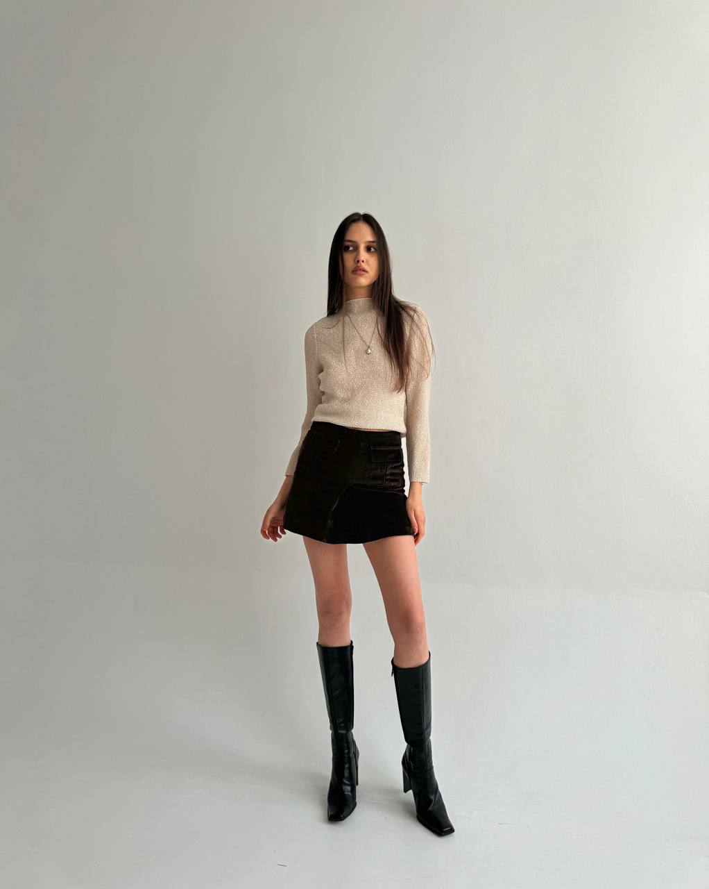 Y2K cotton brown velvet mini skirt