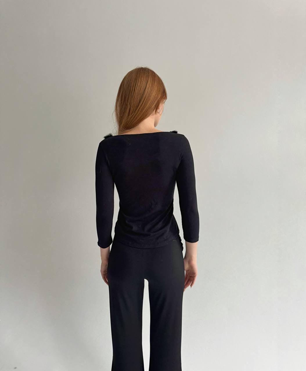 Vintage viscose blouse with fur collar