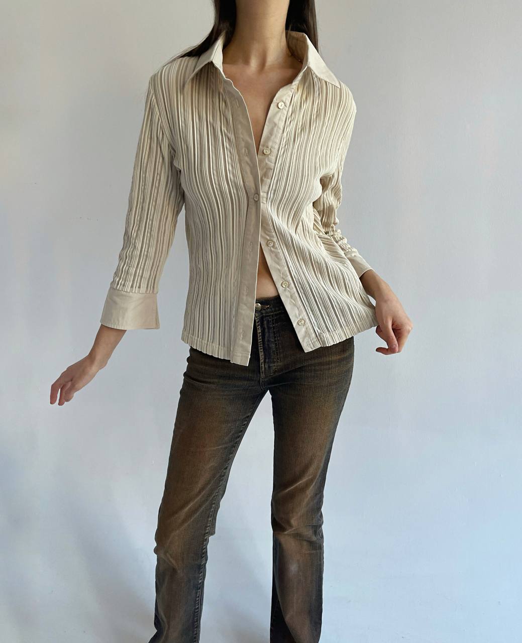 Vintage pleated beige French blouse