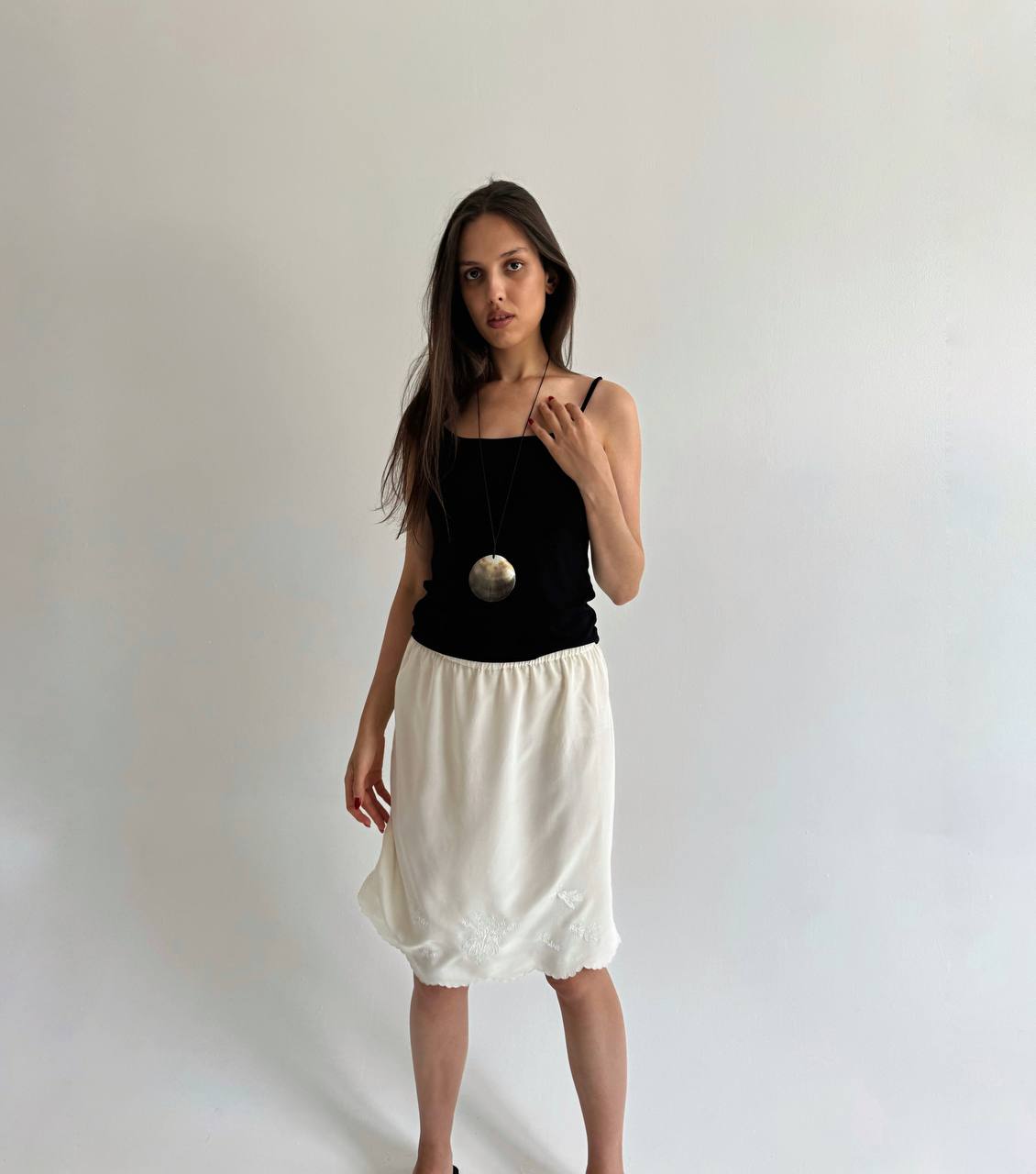 Vintage 100% pure silk bird embroidery slip skirt