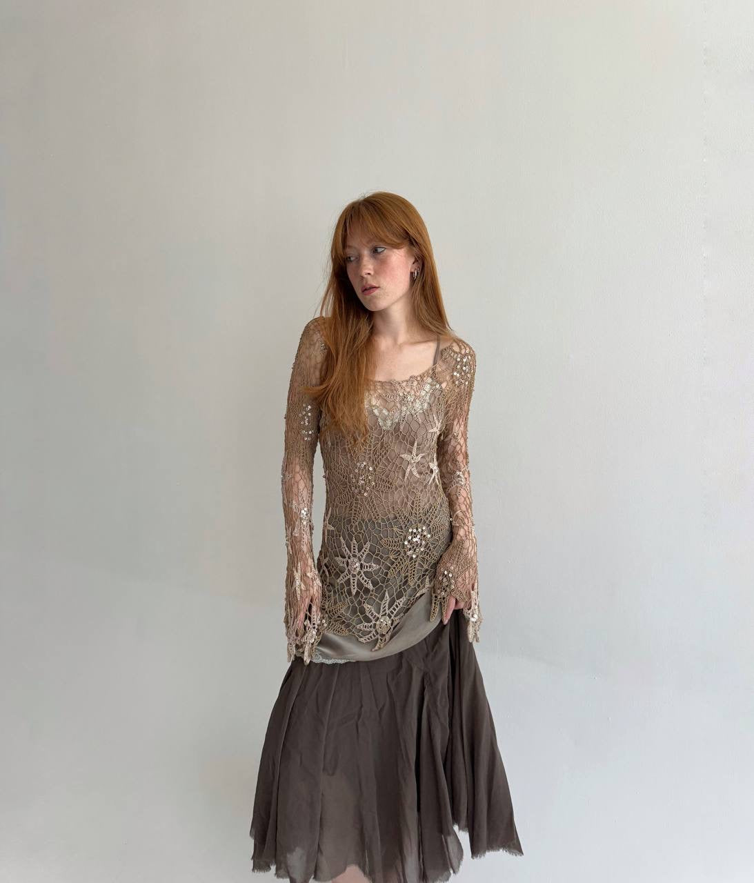 Vintage crochet asymmetrical blouse