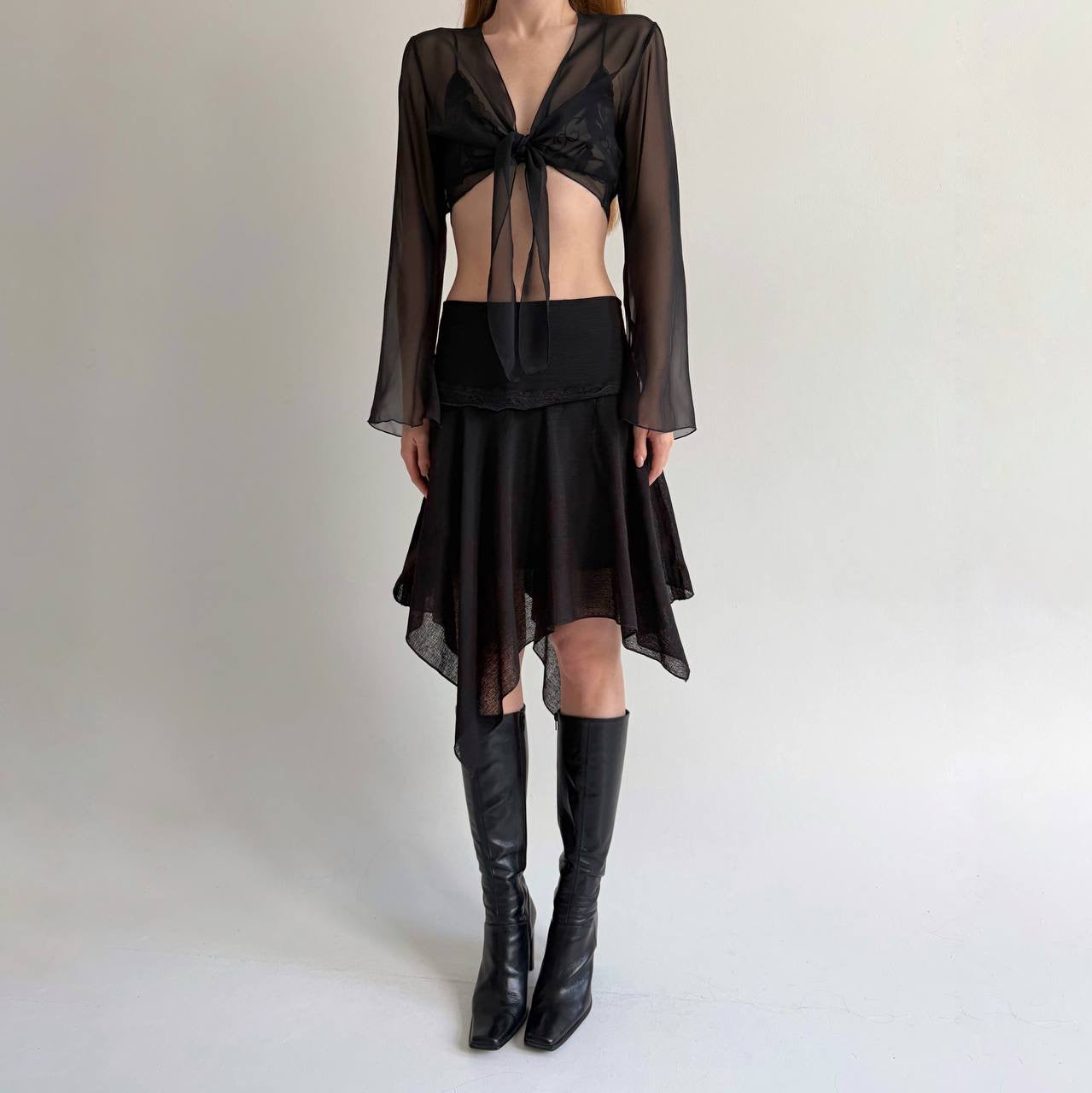 Y2K asymmetrical black midi skirt