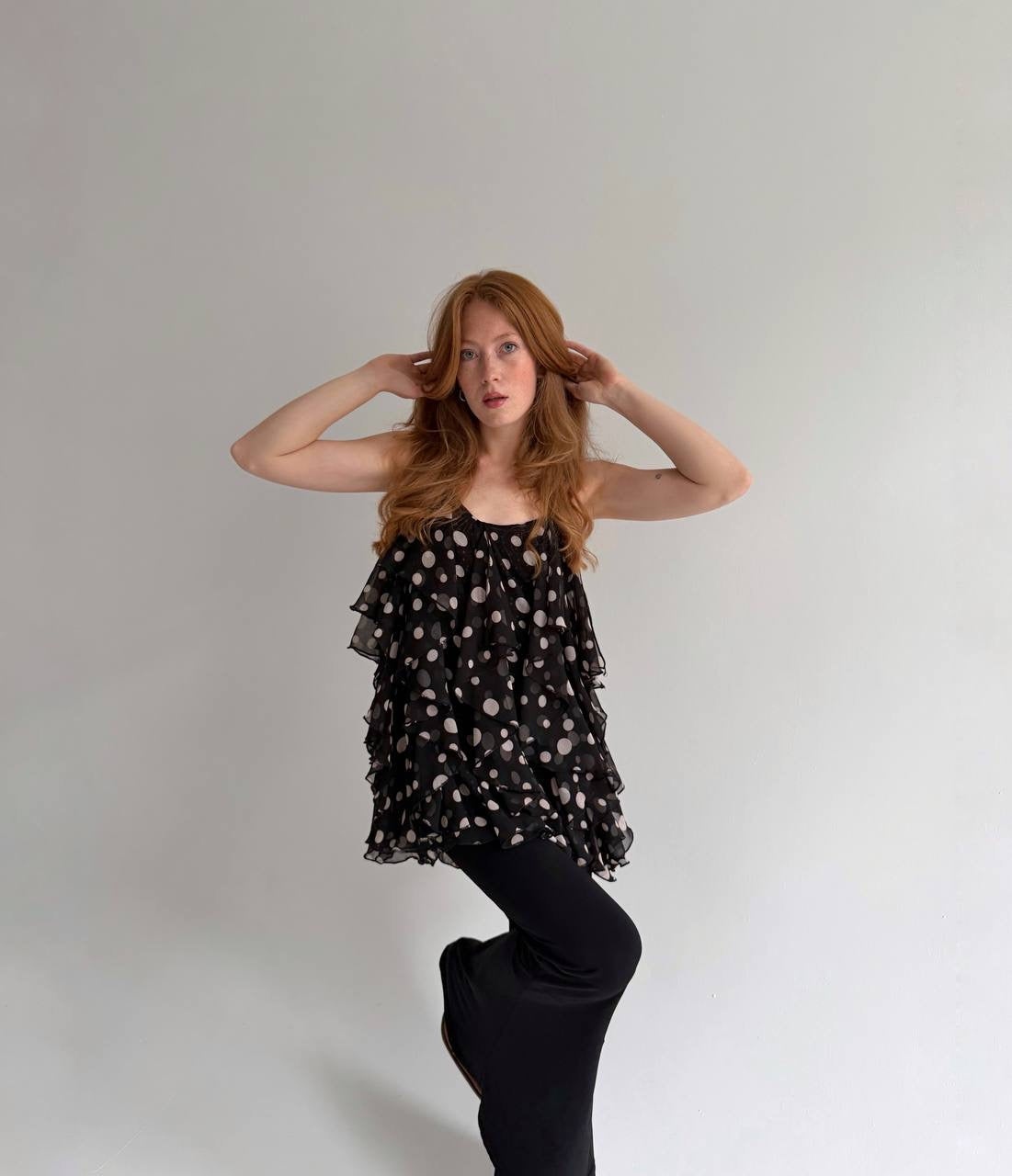 Vintage ruffled polka top cami top