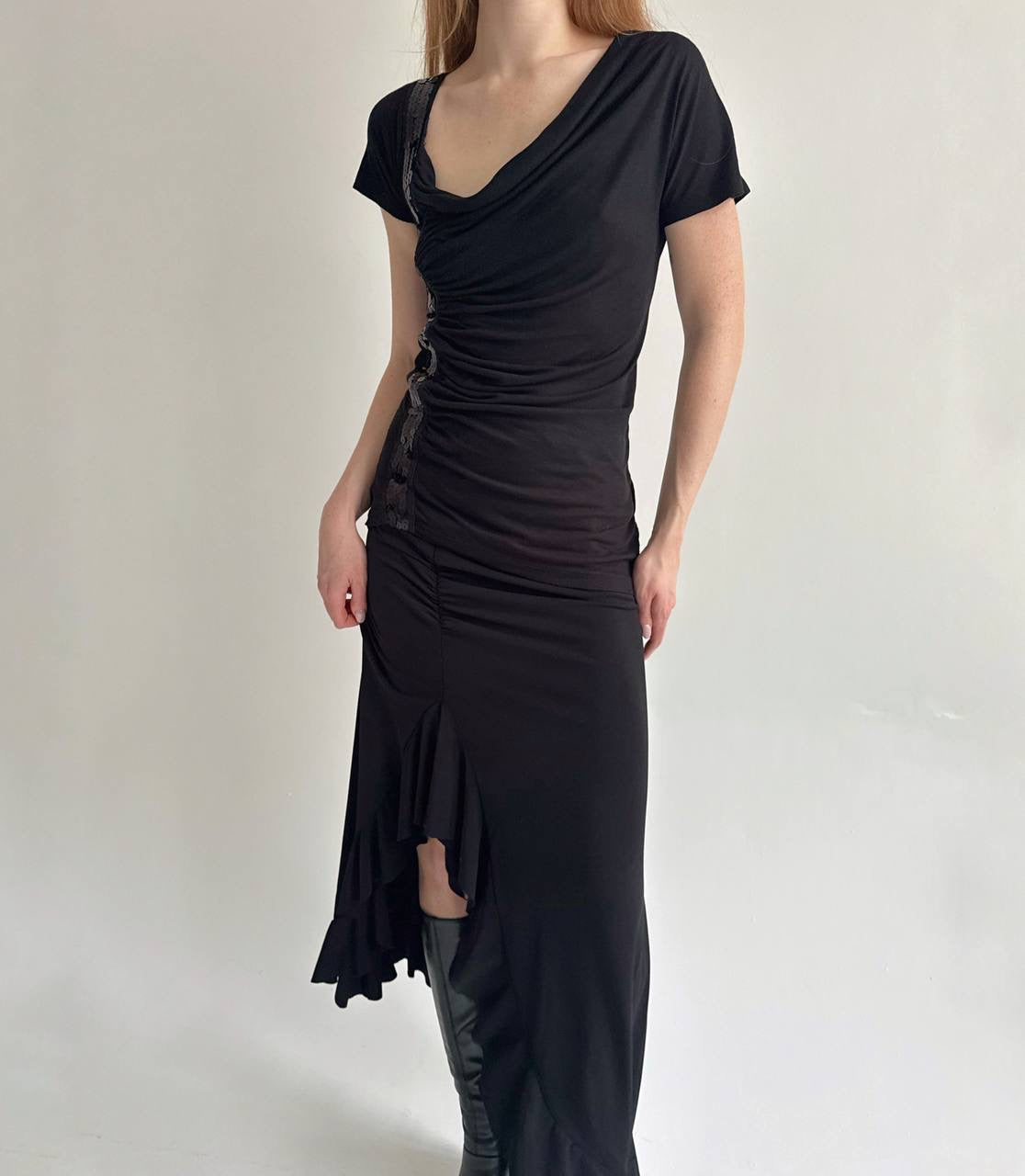 Y2K viscose asymmetrical elastic blouse