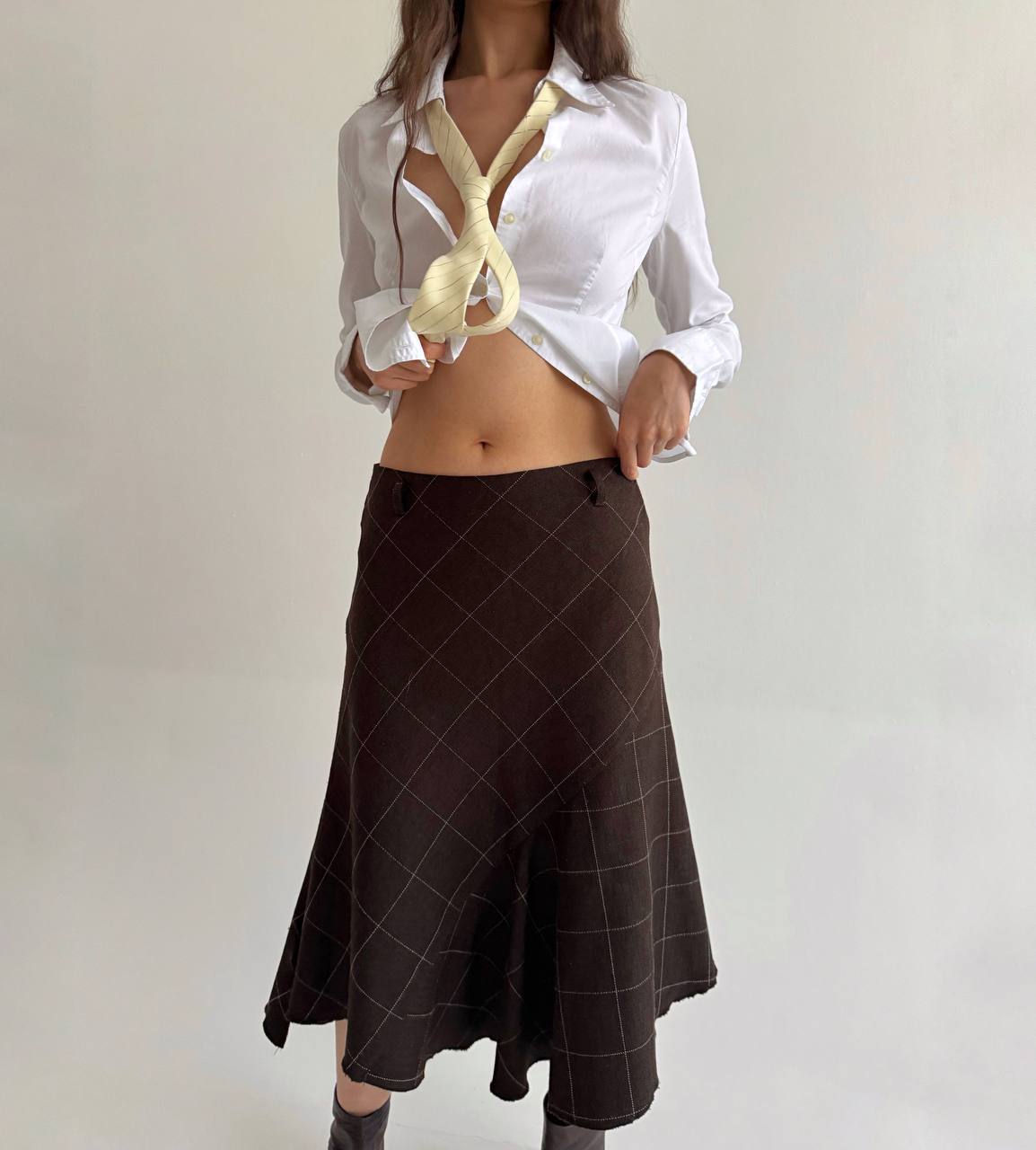 Vintage cotton asymmetrical checked skirt