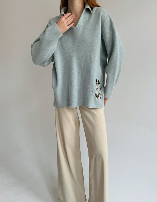 Vintage baby blue 100% wool oversized sweater