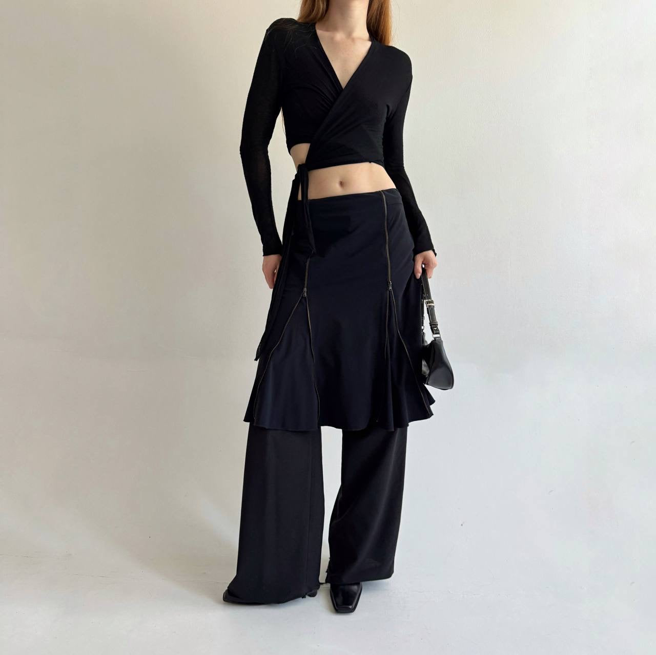 Y2K black midi skirt with zippers