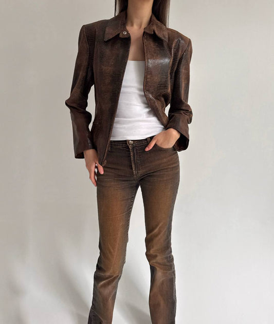 Vintage genuine leather snake skin imitation jacket