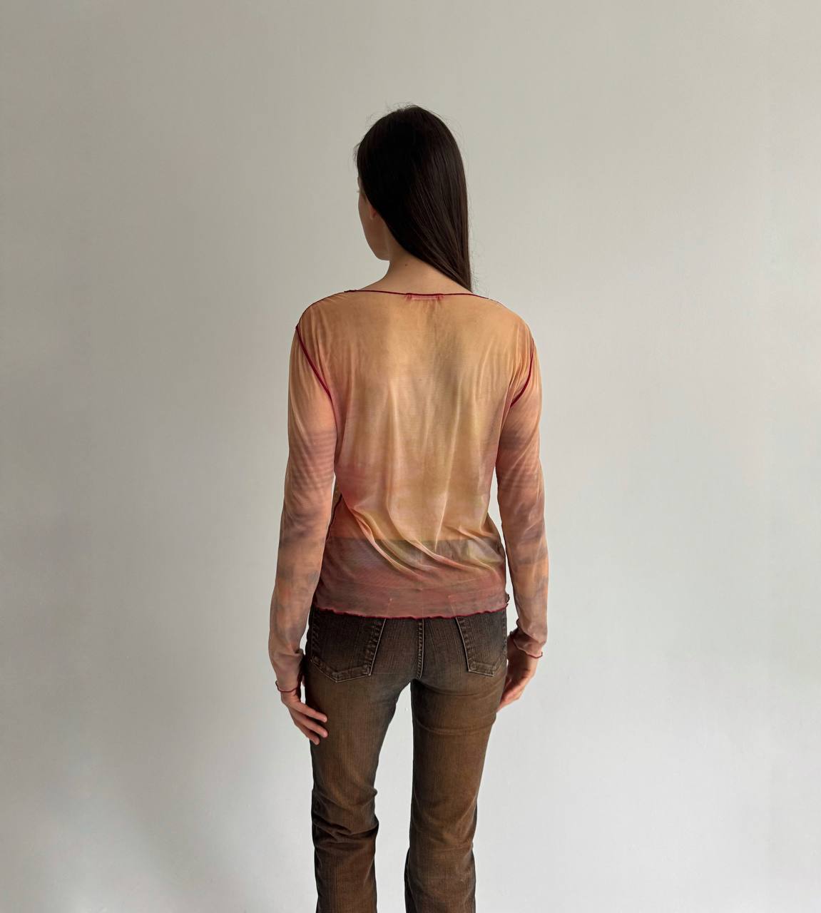 Vintage abstract mesh blouse with rhinestones