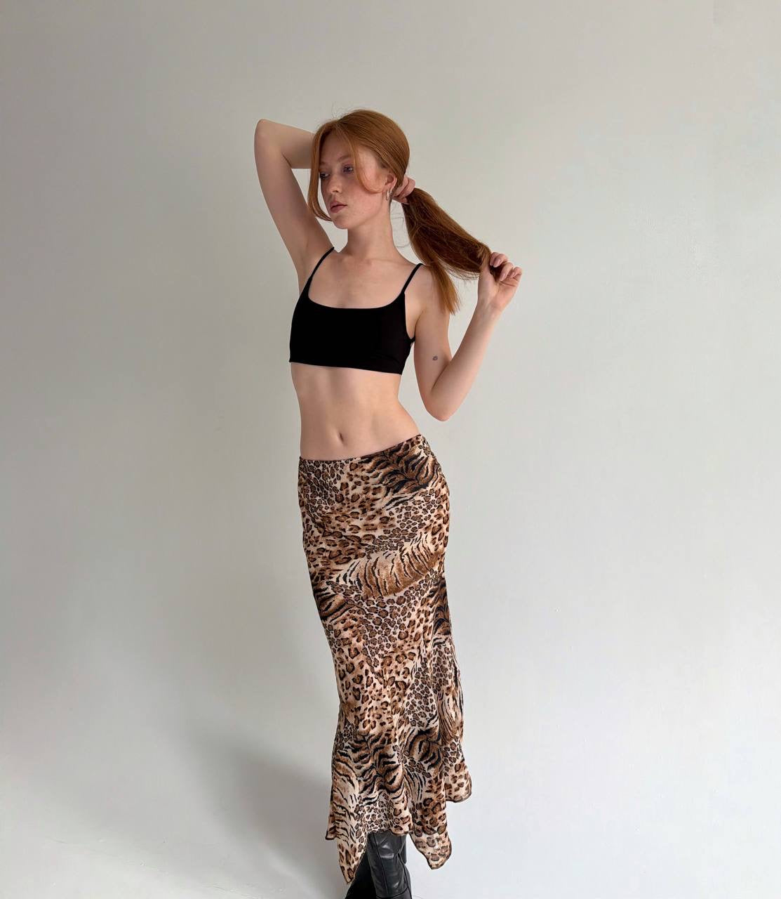 Vintage viscose leopard print skirt