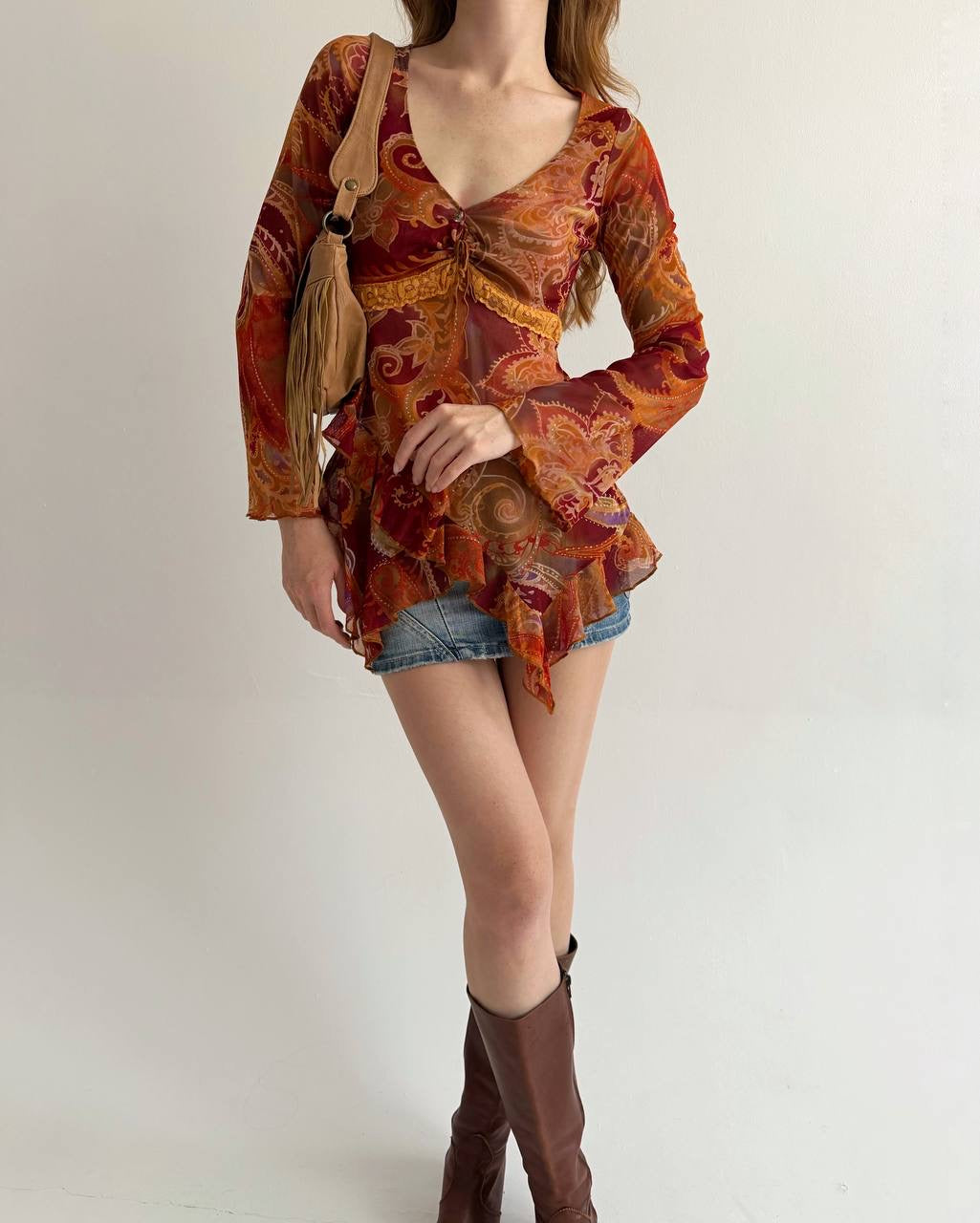 Vintage orange paisley print blouse