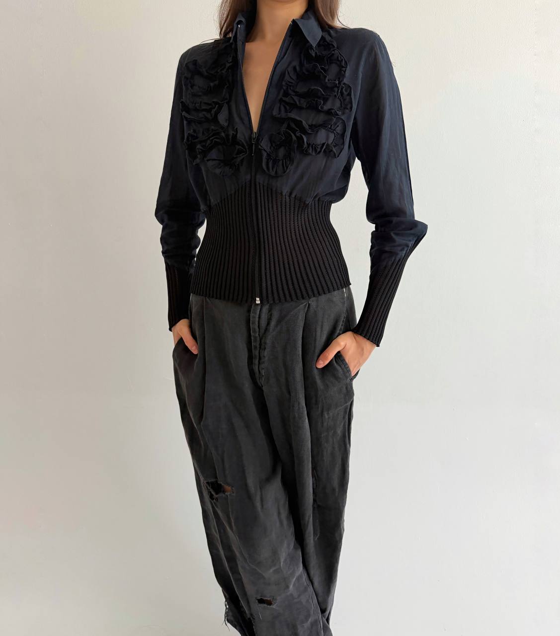 Vintage Anne Fontaine cotton zip blouse
