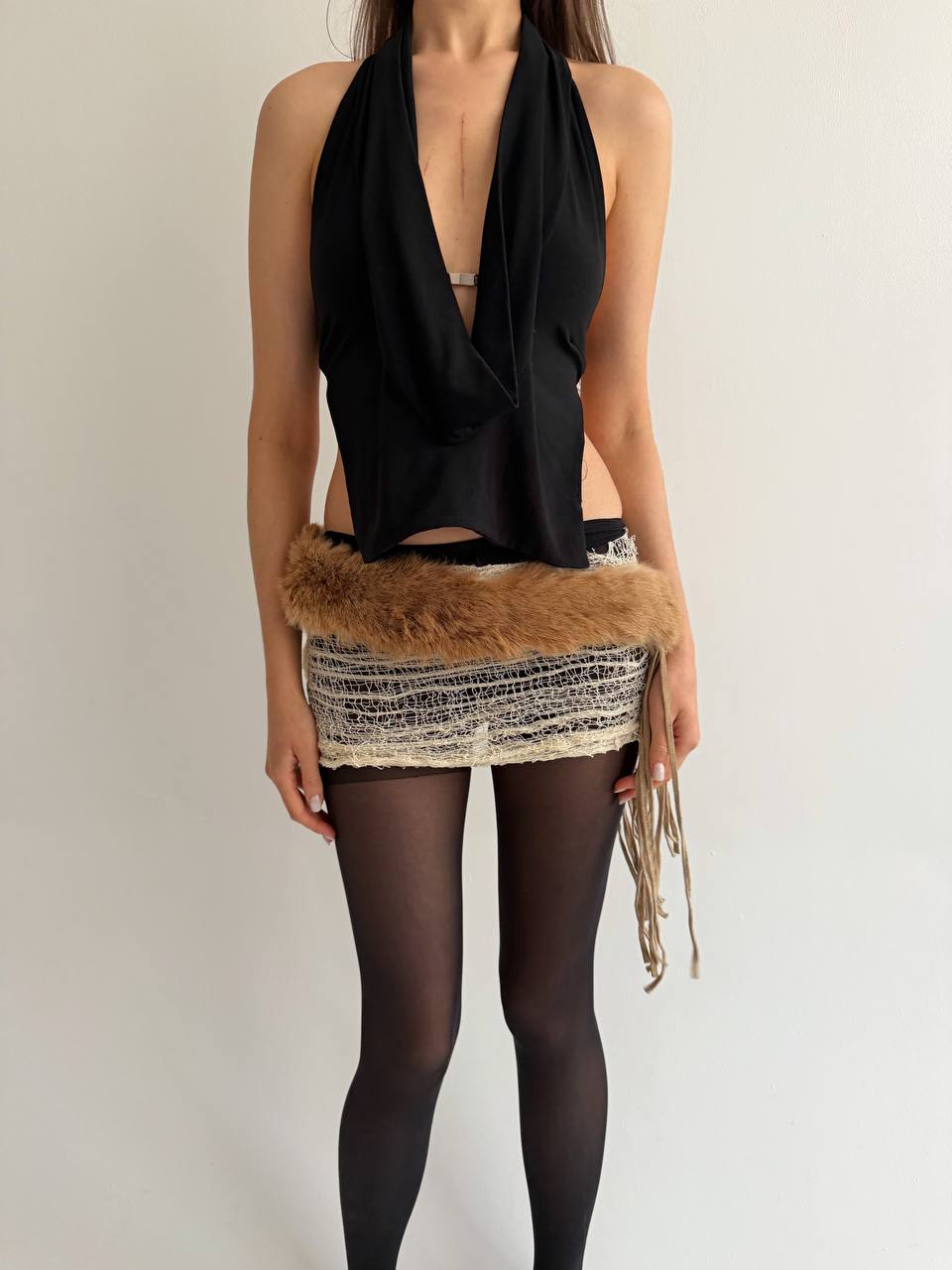 Vintage real fur genuine leather belt