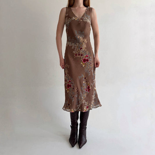 Y2K dress with flower print and beads