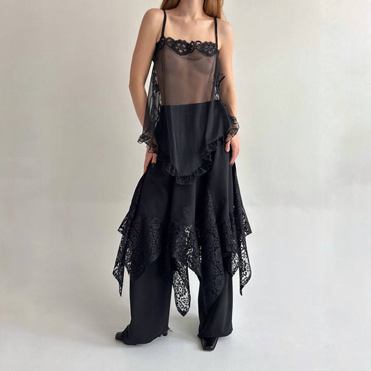 Vintage 80% viscose black asymmetrical gothic skirt