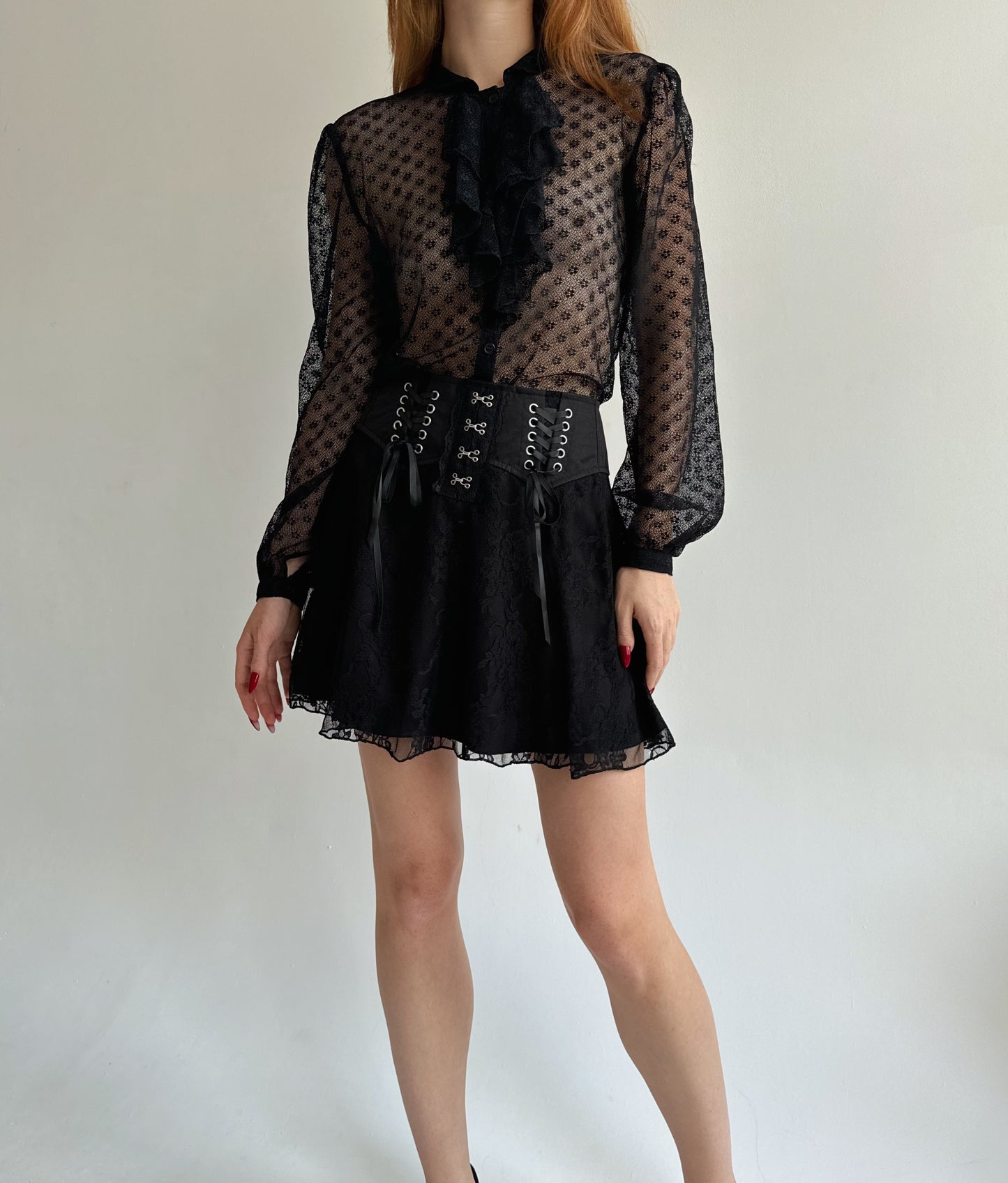 Vintage black semi transparent blouse