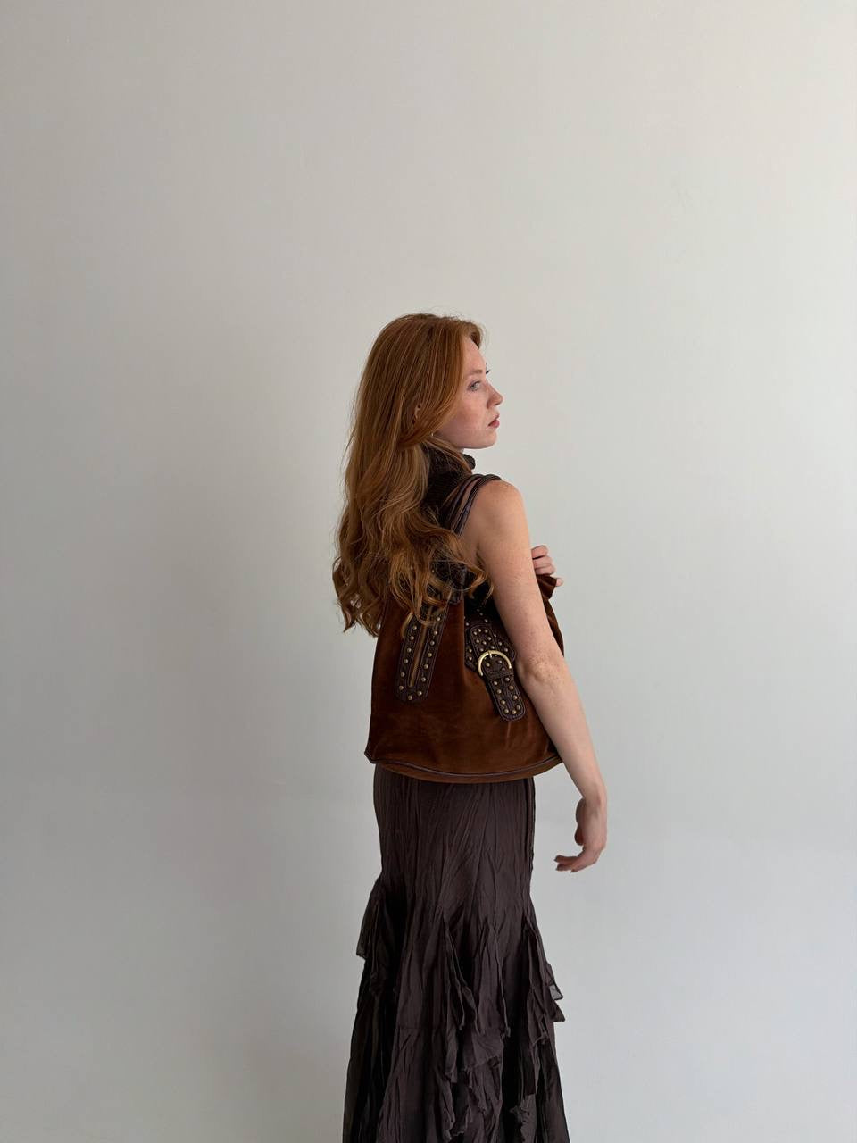 Vintage brown faux suede shoulder bag