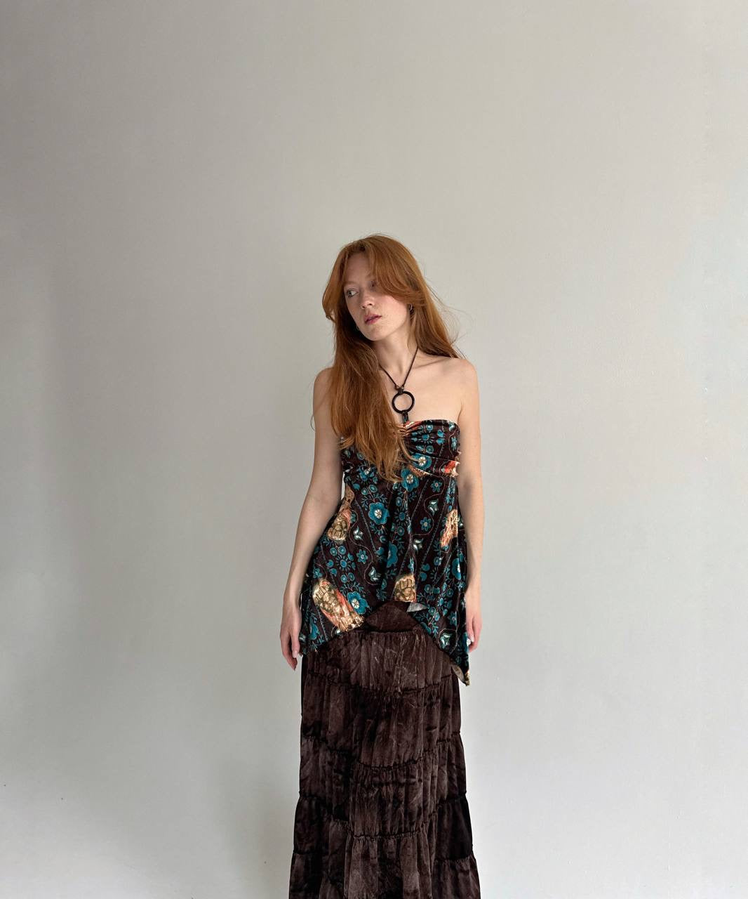 Y2K velvet printed boho top