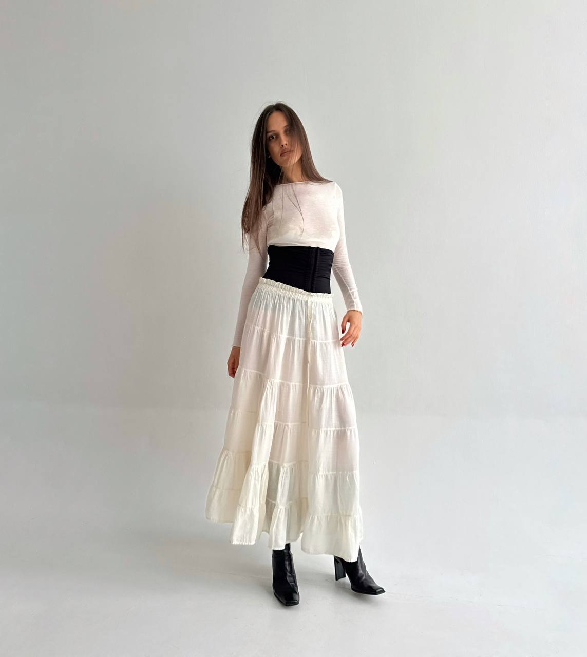 Vintage silk and cotton ruched skirt