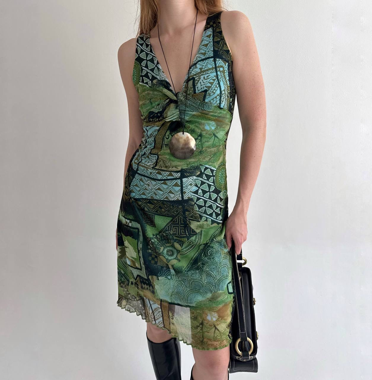 Vintage viscose printed midi dress