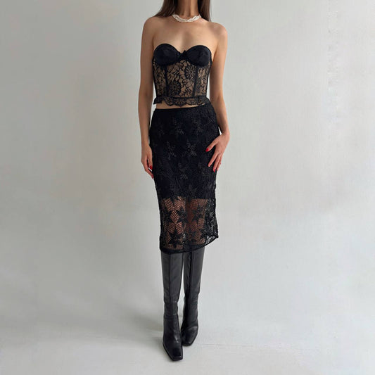 Vintage Alberta Ferretti rayon crochet beaded skirt