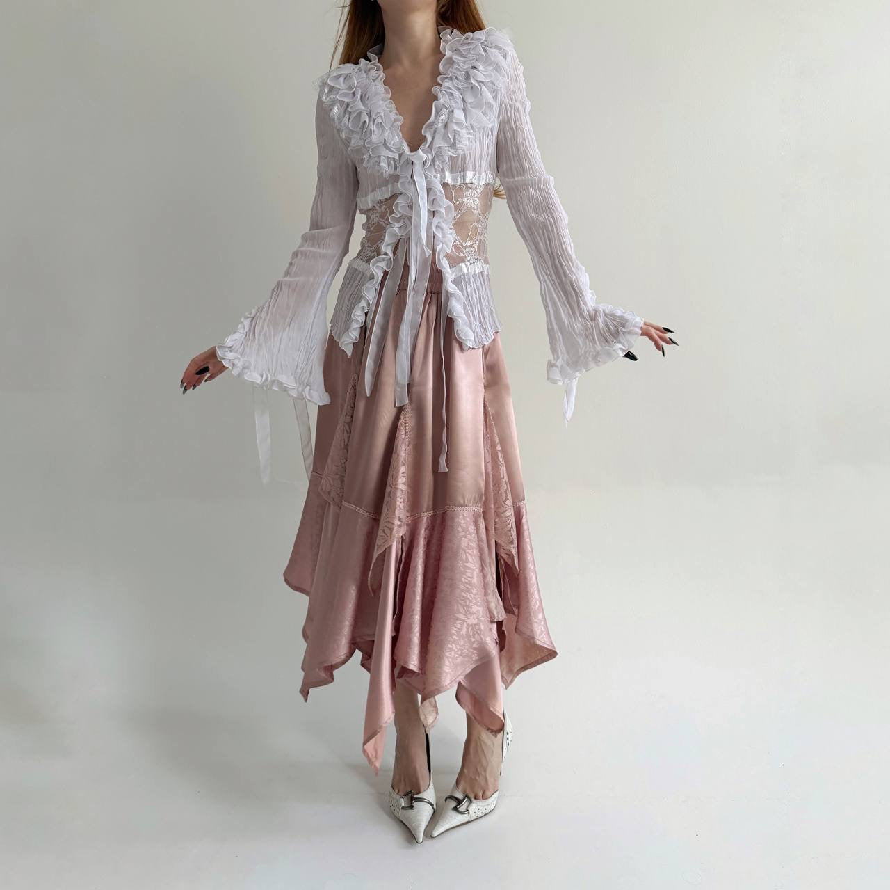 Vintage viscose asymmetrical skirt with lace