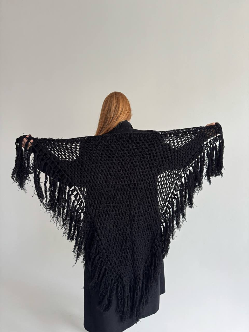 Vintage black crochet triangular scarf