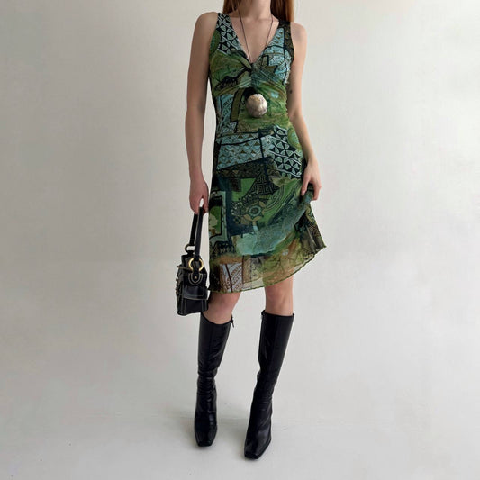 Vintage viscose printed midi dress
