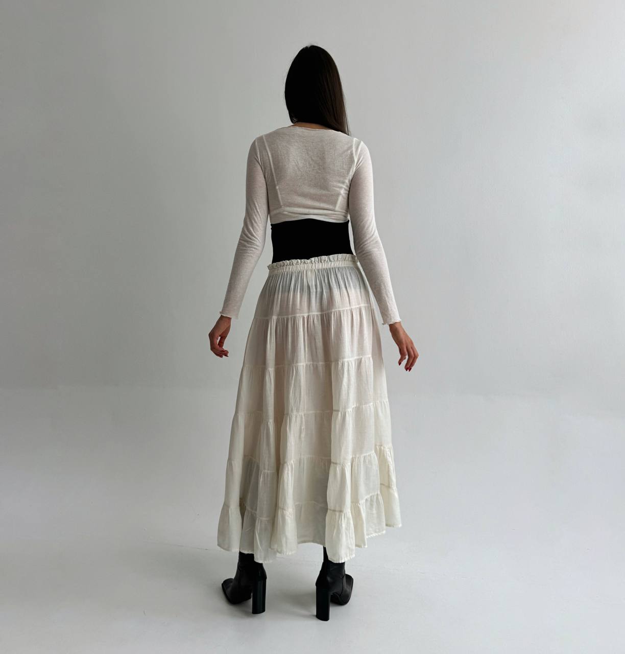 Vintage silk and cotton ruched skirt