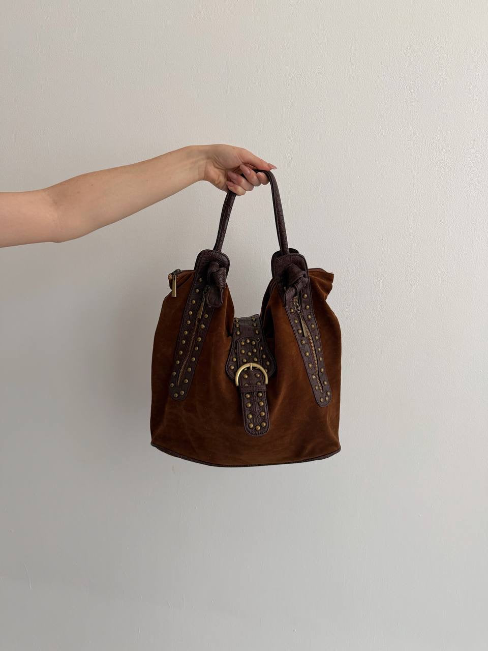Vintage brown faux suede shoulder bag