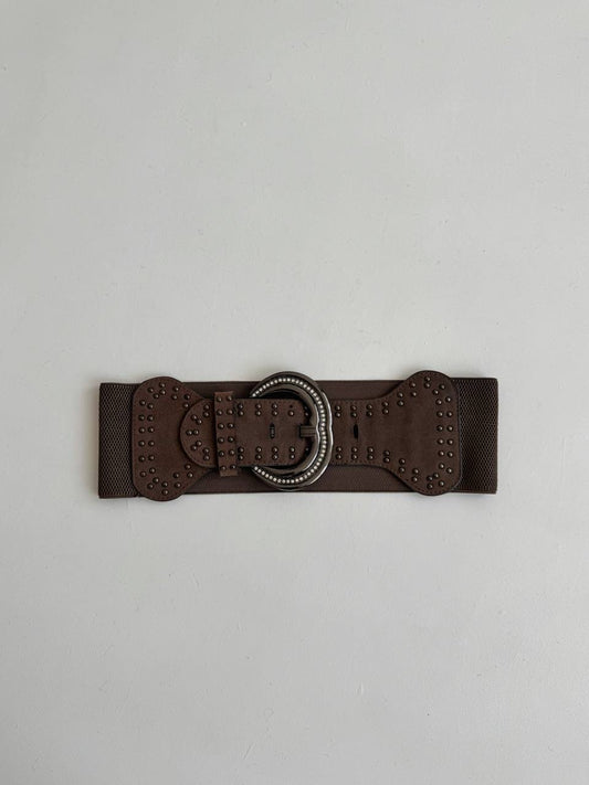 Vintage brown elastic studded belt