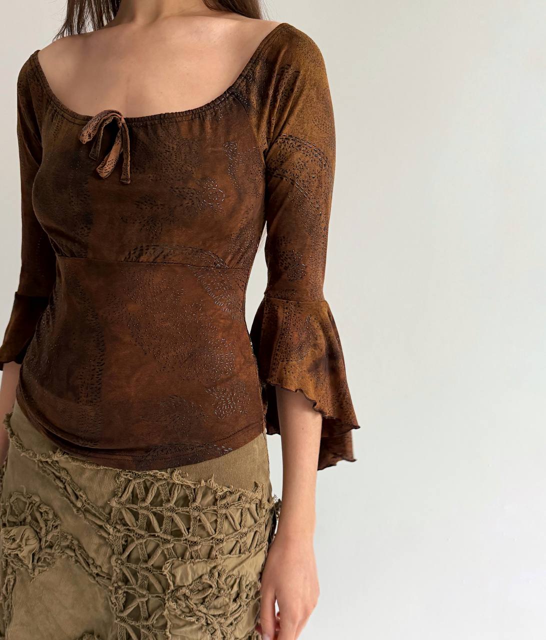 Vintage brown printed blouse