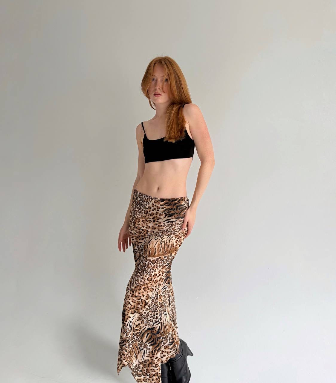 Vintage viscose leopard print skirt