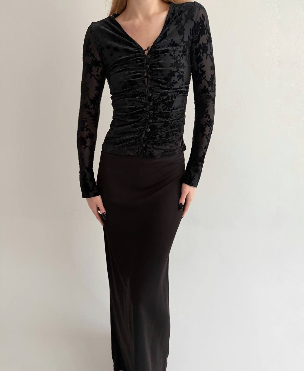 Vintage velvet flower patten blouse