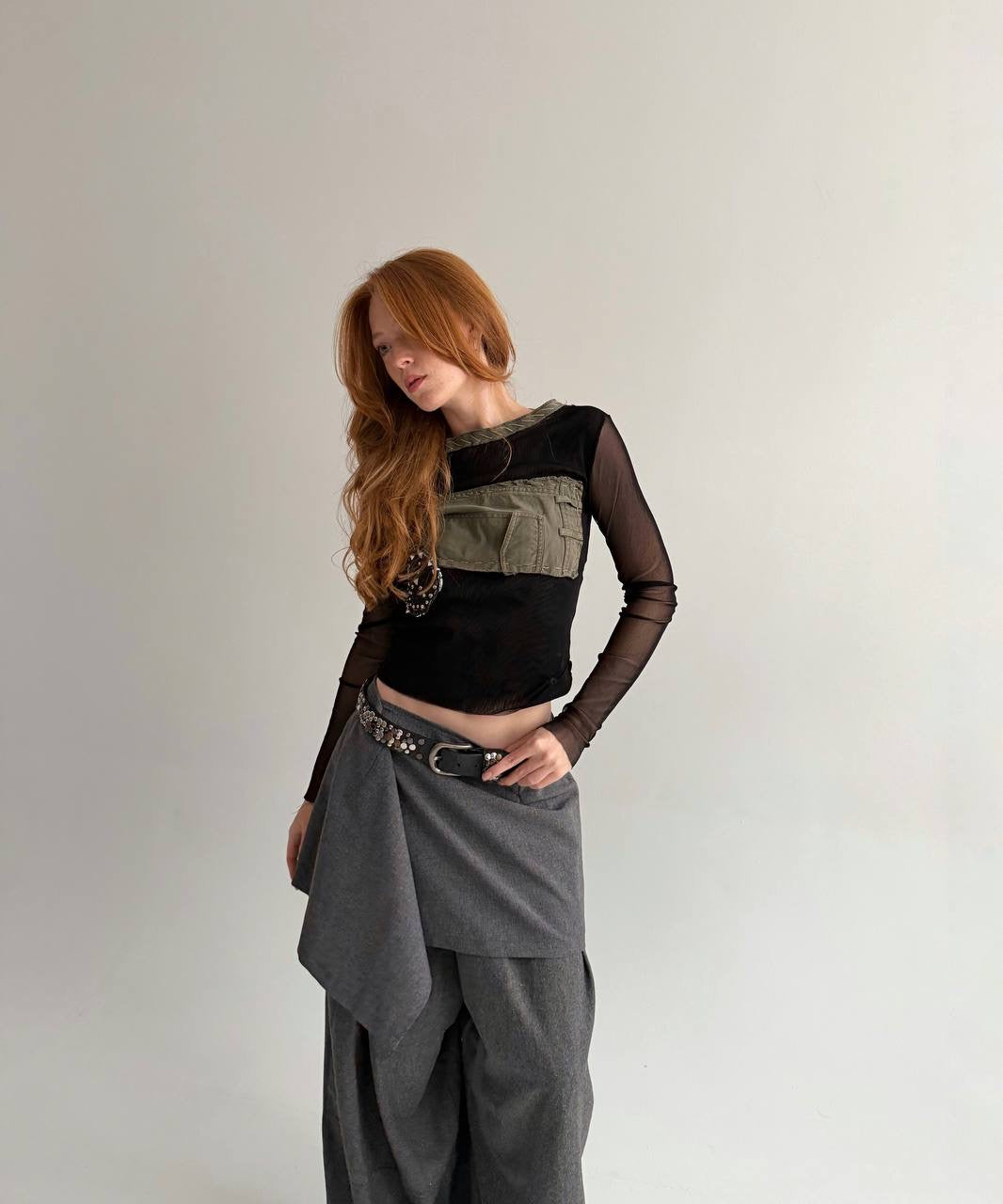 Vintage black mesh long sleeve top