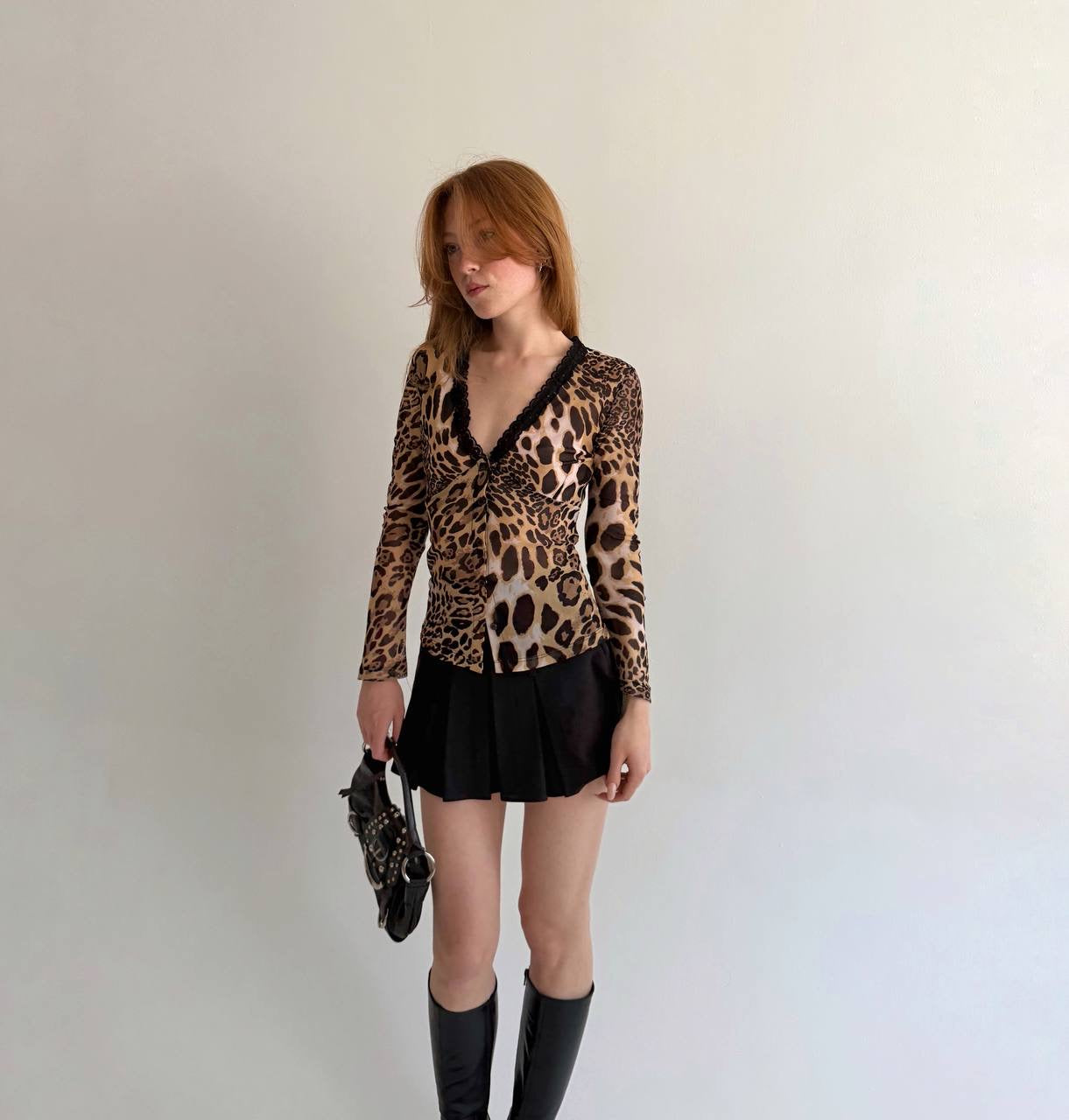 Vintage leopard print mesh blouse