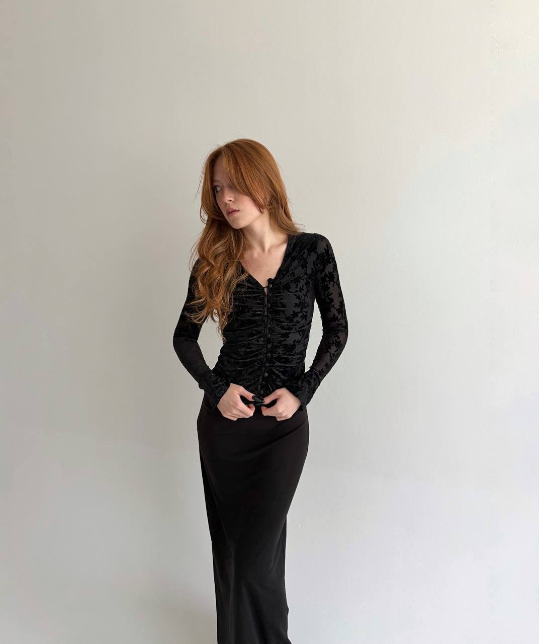 Vintage velvet flower patten blouse